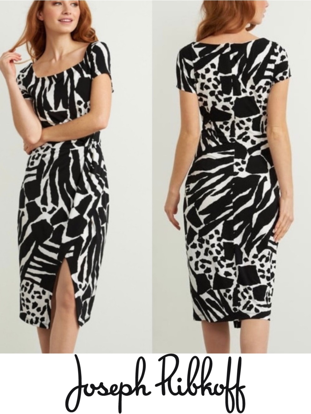Like New! Joseph Ribkoff Animal Print Twist Front Faux Wrap Dress Size 10